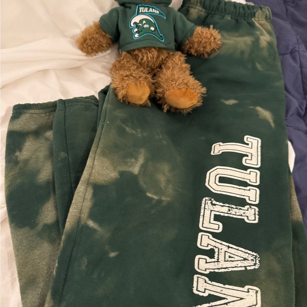 Dark Green Acid Wash Tulane Sweats (free teddy bear included)